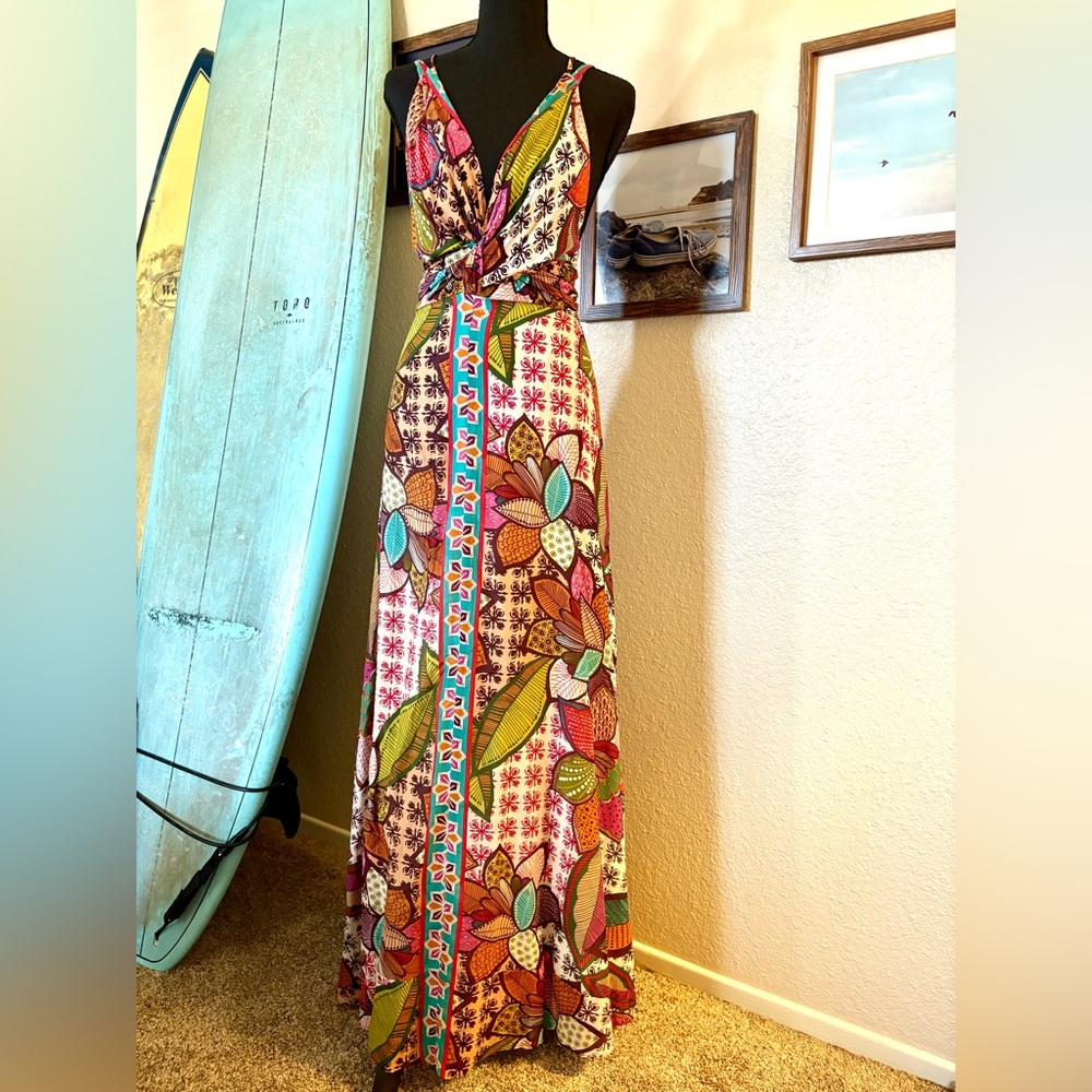 Rubber Ducky Productions Silk Maxi Dress Size Small Boho Hippie Mod 70’s Luxury